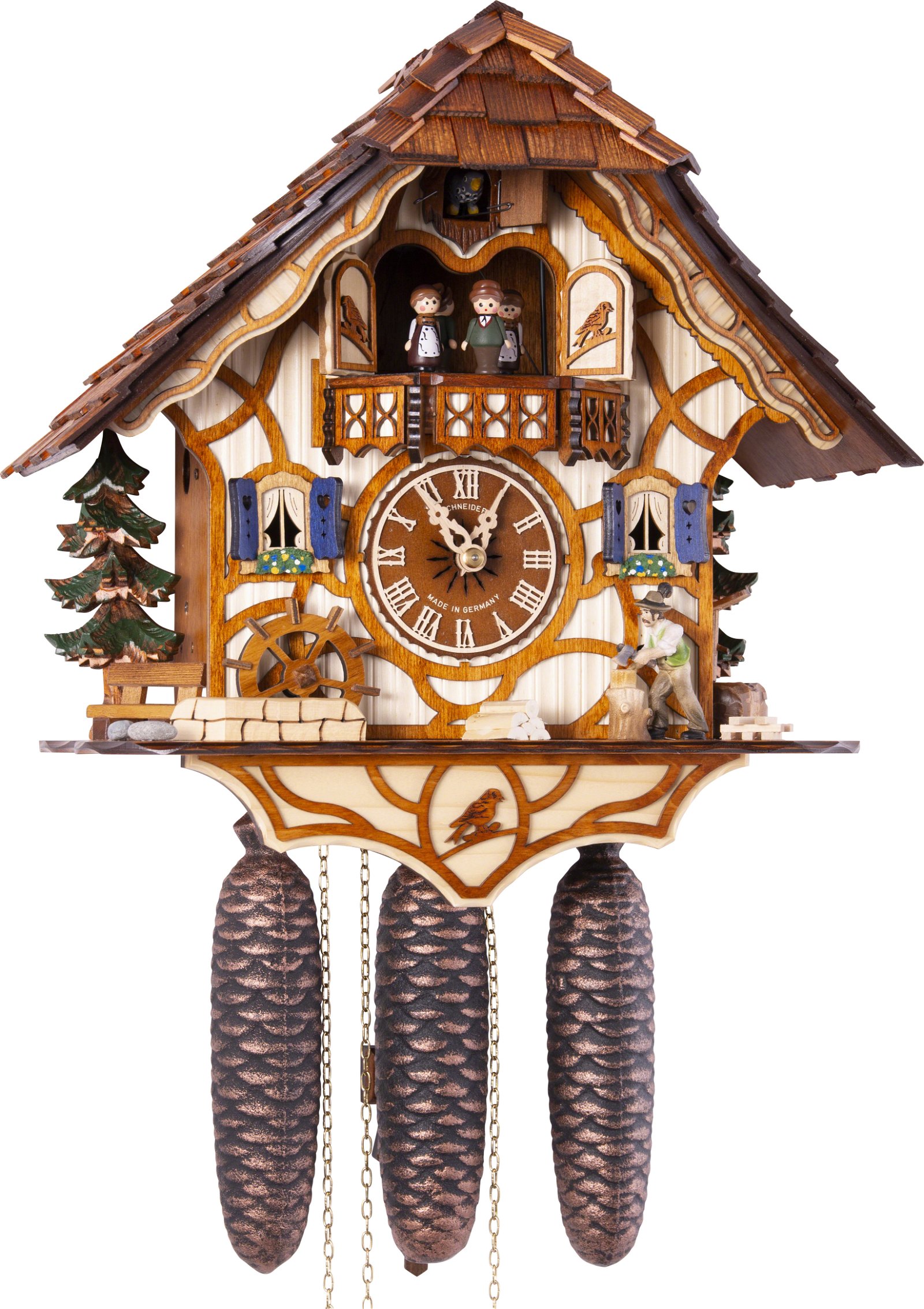 Kuckucksuhr Chalet-Stil 8-Tage-Uhrwerk 34cm von Anton Schneider