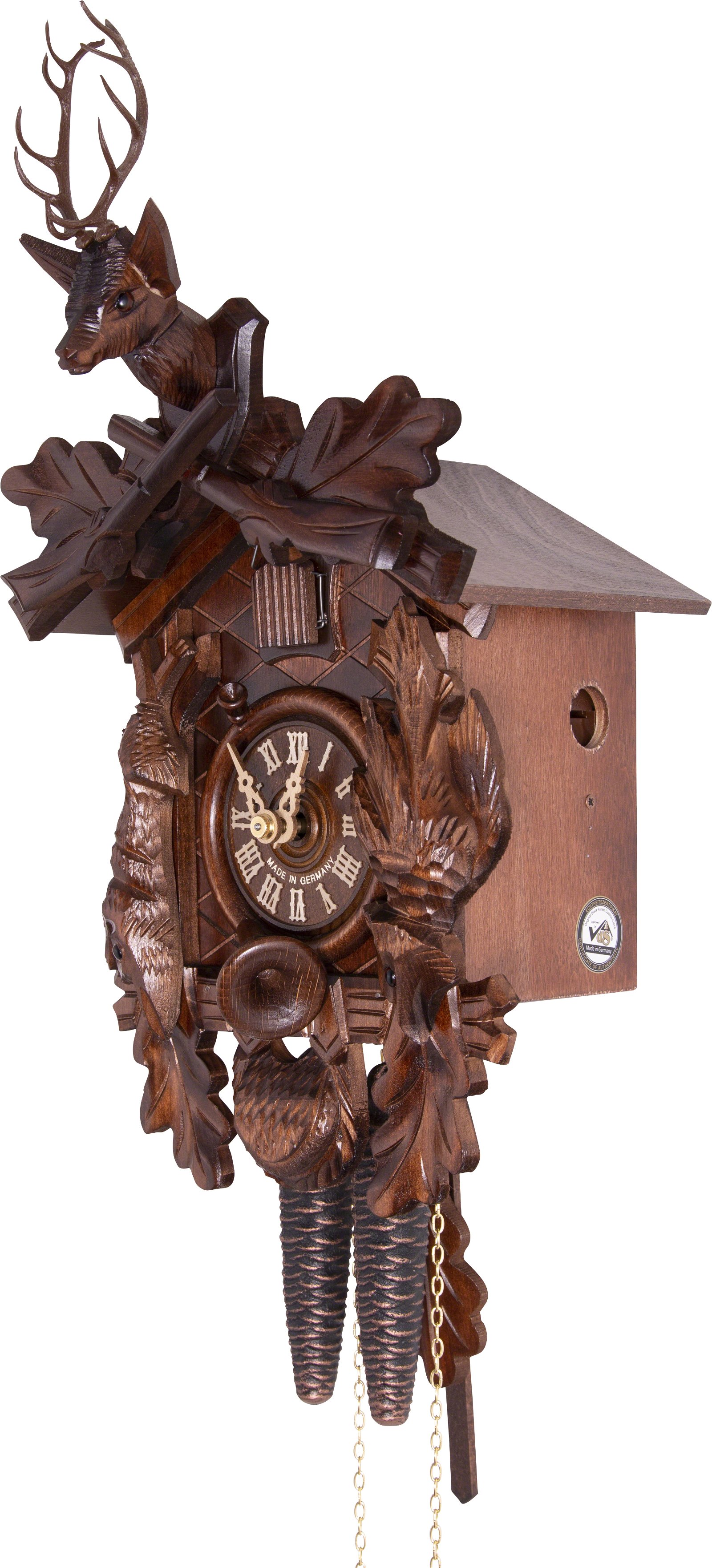 Reloj de cuco estilo “Madera tallada” movimiento mecánico de 1 día 38cm de Hekas