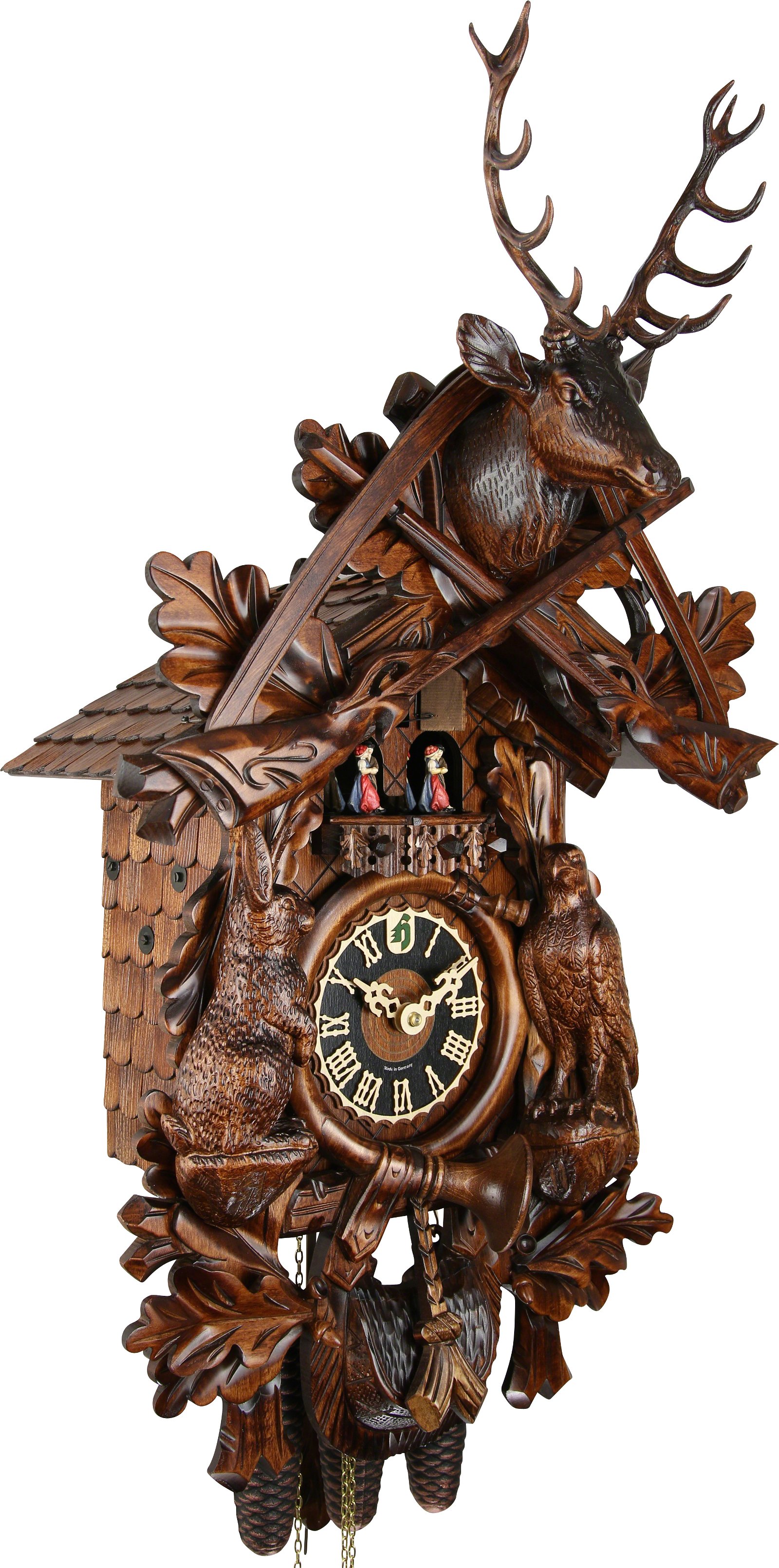 Reloj de cuco estilo “Madera tallada” movimiento mecánico de 8 días 72cm de Hönes