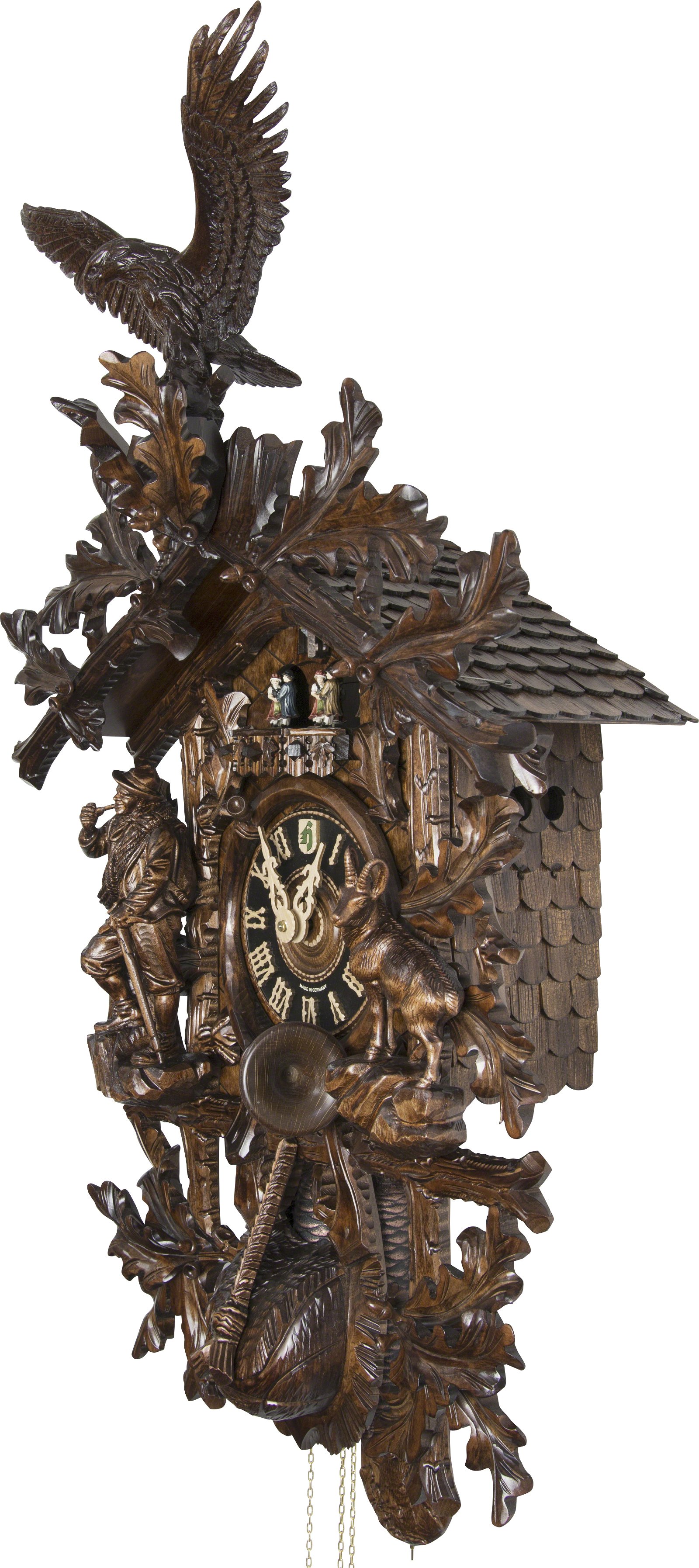 Reloj de cuco estilo “Madera tallada” movimiento mecánico de 8 días 90cm de Hönes