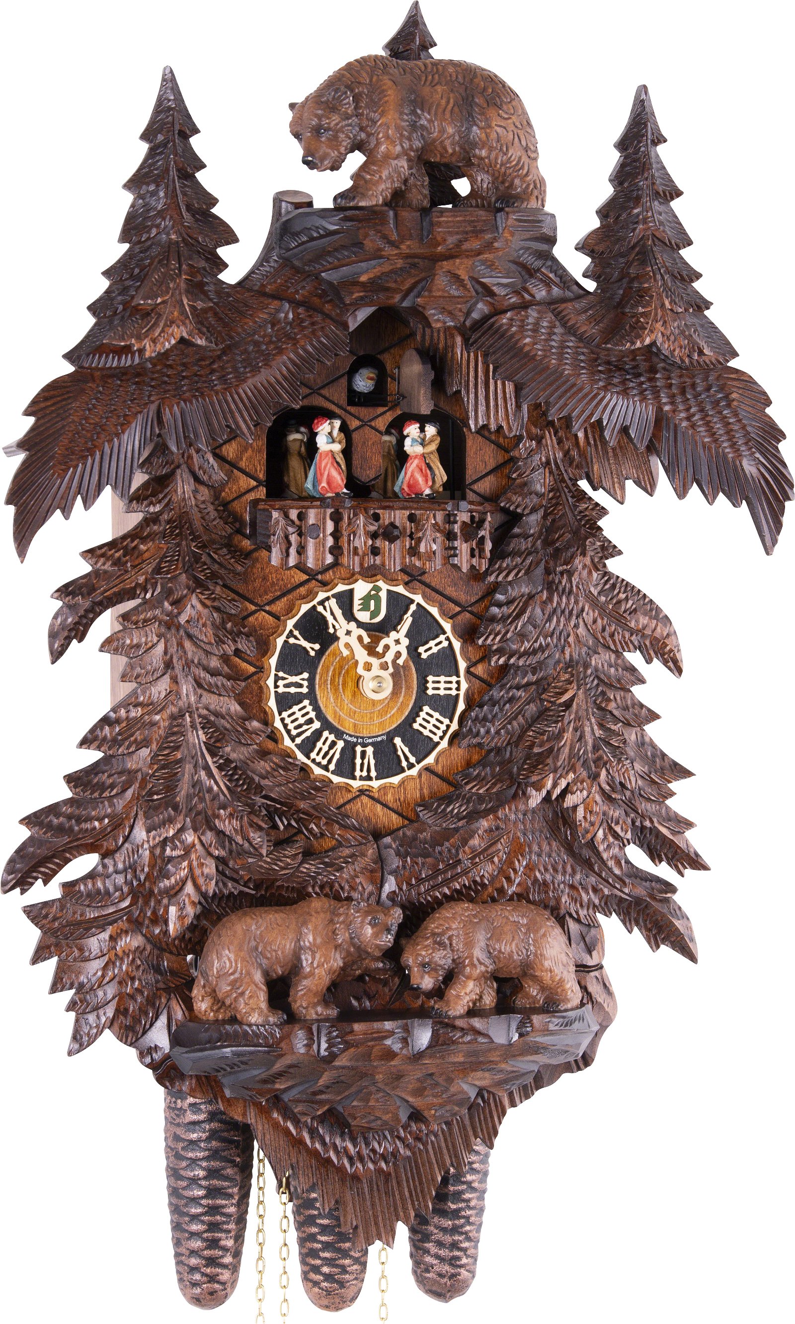 Reloj de cuco estilo “Madera tallada” movimiento mecánico de 8 días 58cm de Hönes