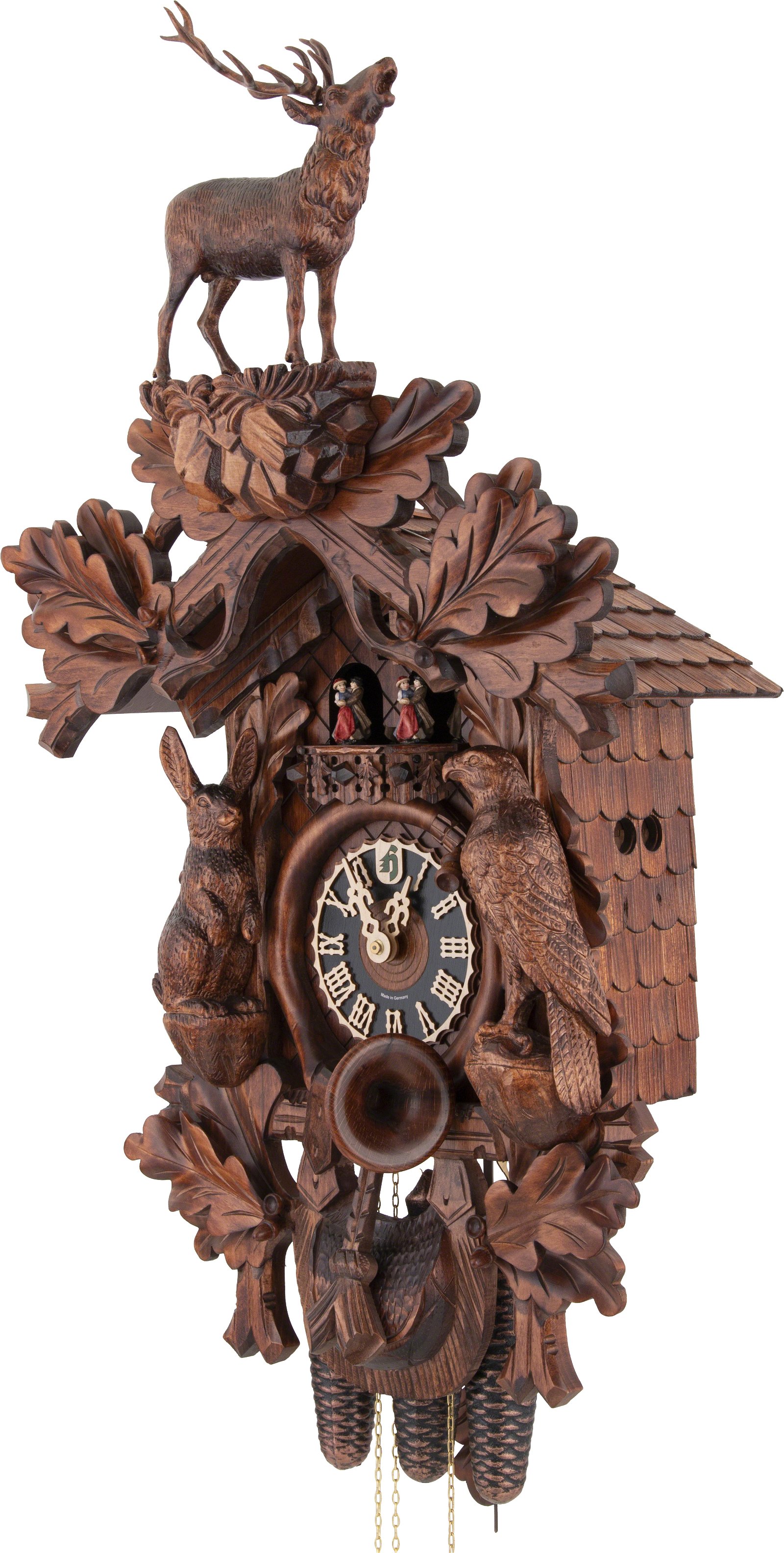 Reloj de cuco estilo “Madera tallada” movimiento mecánico de 8 días 80cm de Hönes