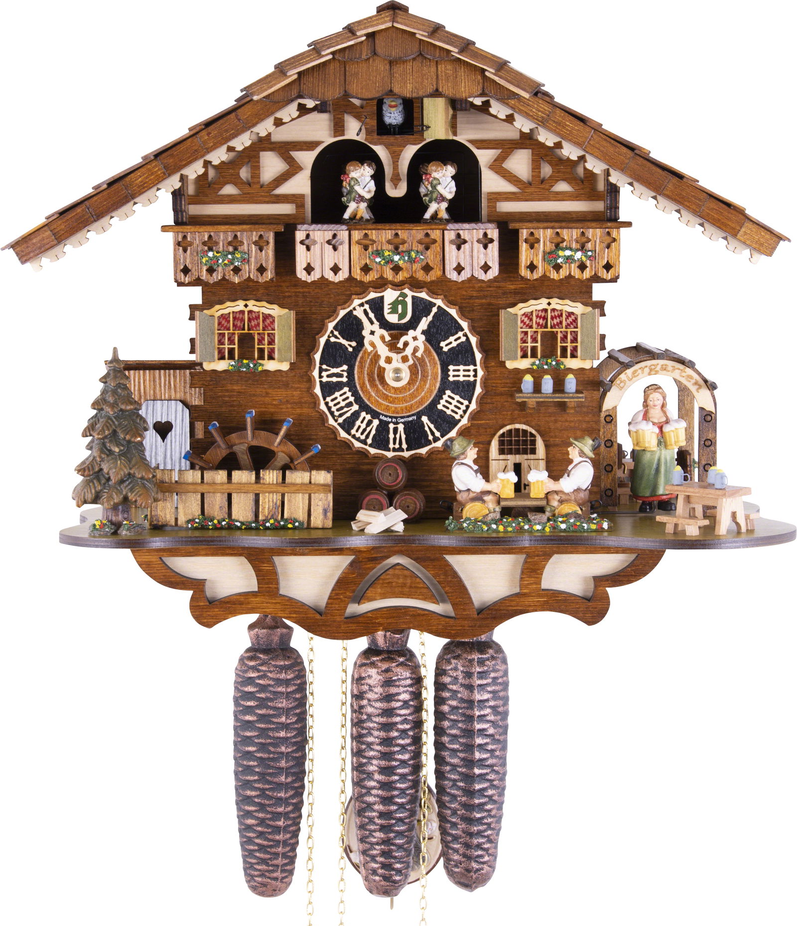 Kuckucksuhr Biergarten Bergblick - 8-Tage Chalet 36cm - Hönes
