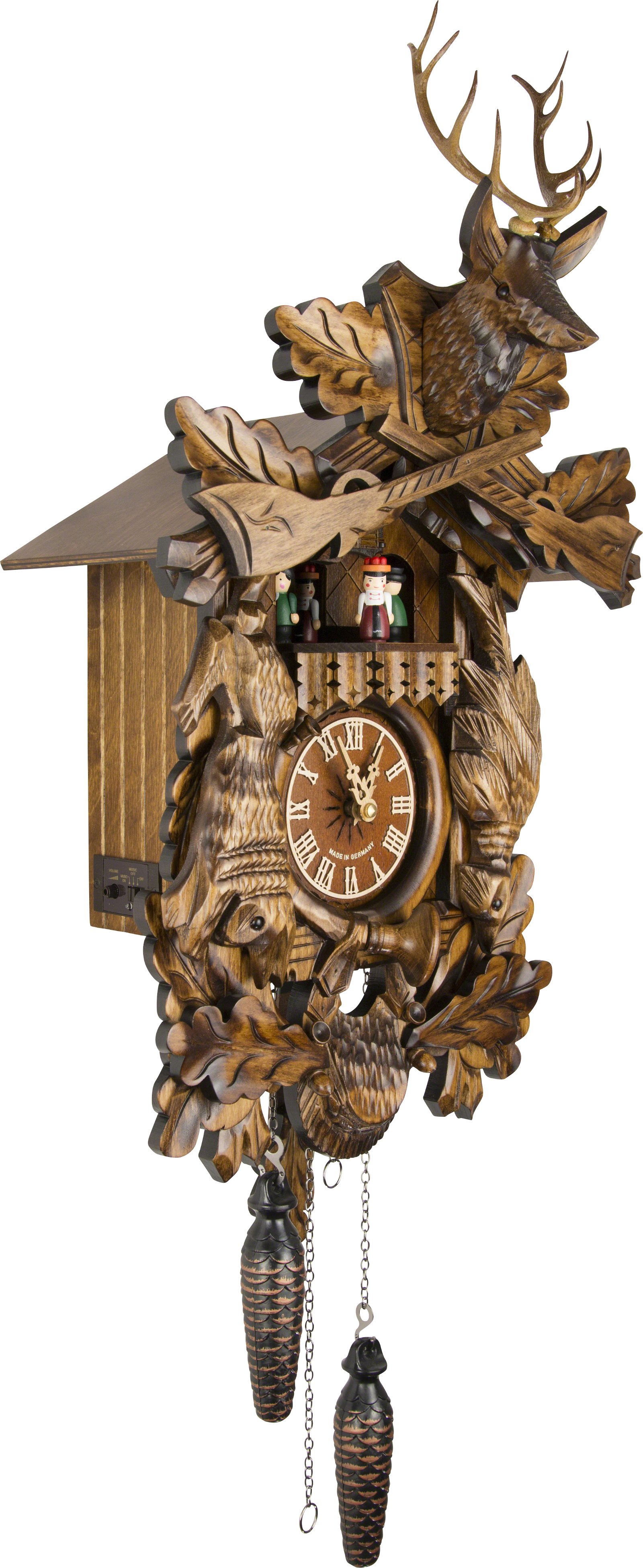 Reloj de cuco estilo “Madera tallada” de cuarzo 37cm de Engstler