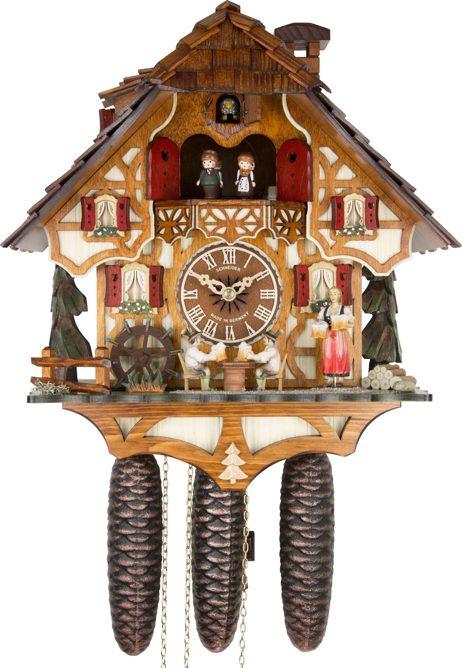 Kuckucksuhr Chalet-Stil 8-Tage-Uhrwerk 36cm von Anton Schneider