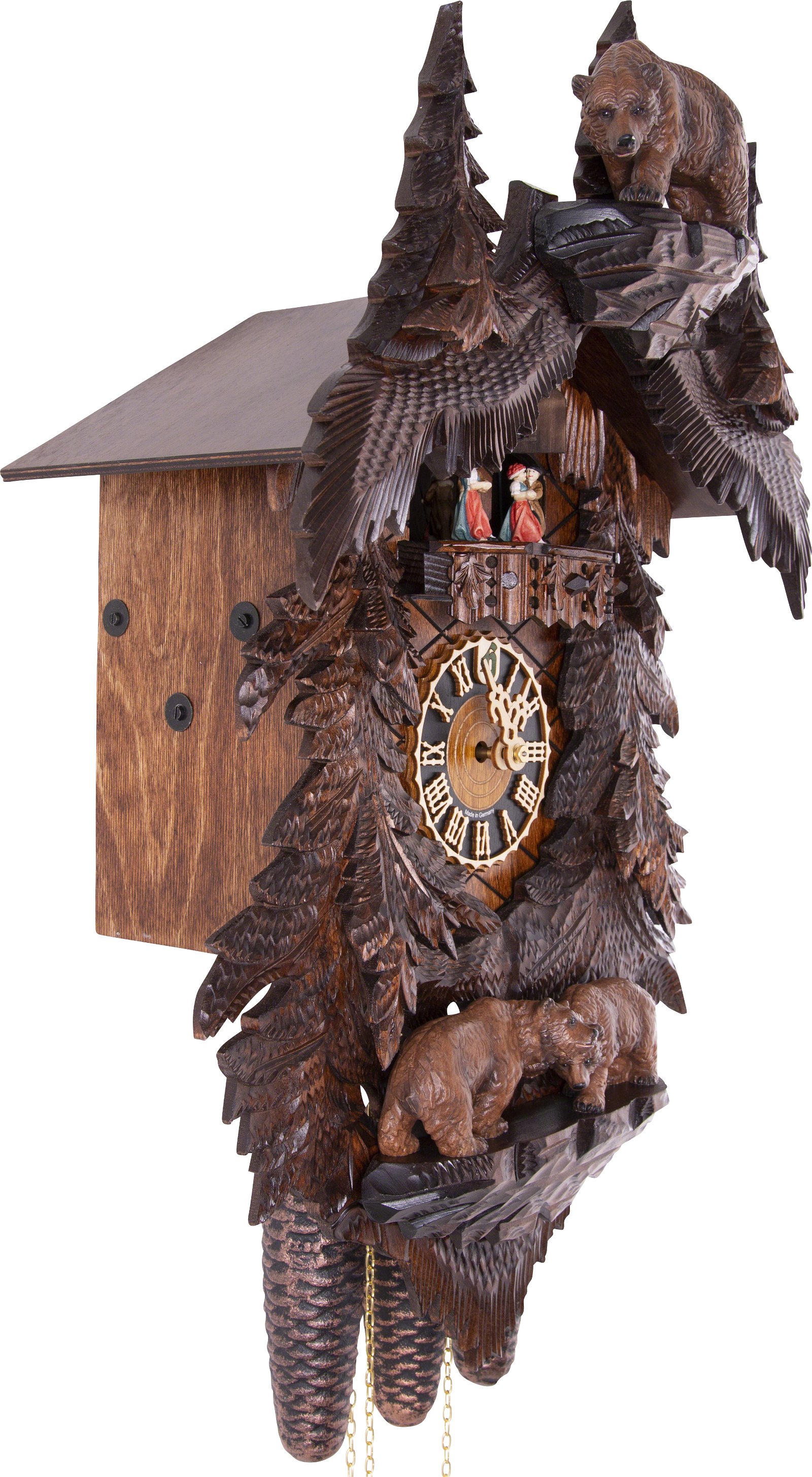Reloj de cuco estilo “Madera tallada” movimiento mecánico de 8 días 58cm de Hönes
