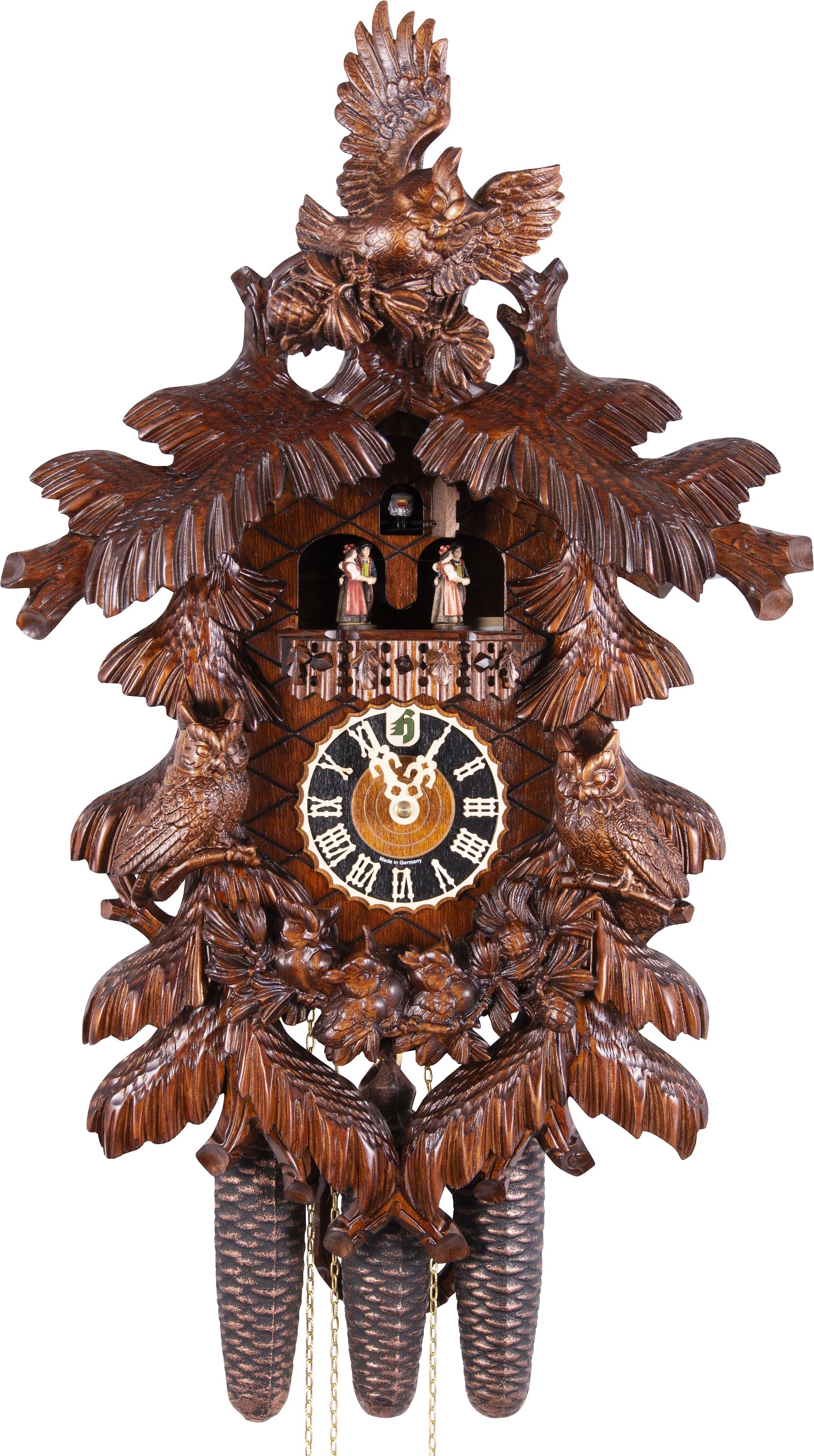 Reloj de cuco estilo “Madera tallada” movimiento mecánico de 8 días 55cm de Hönes