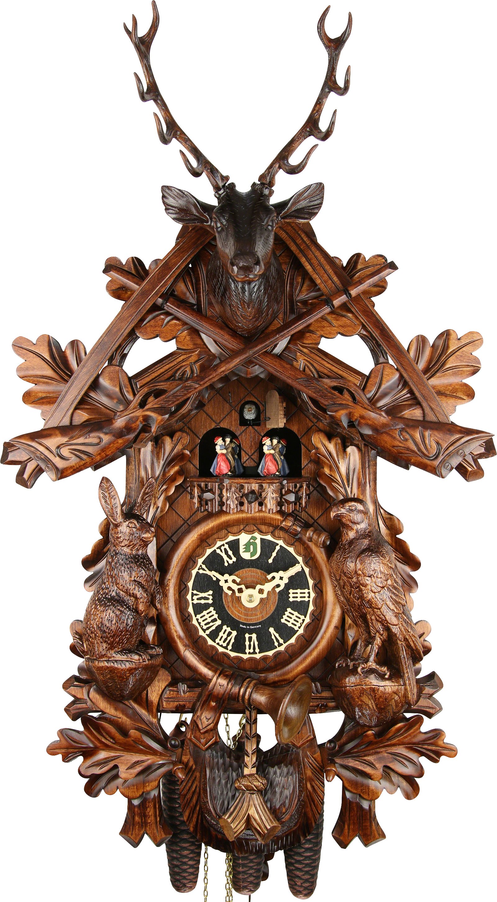 Reloj de cuco estilo “Madera tallada” movimiento mecánico de 8 días 72cm de Hönes
