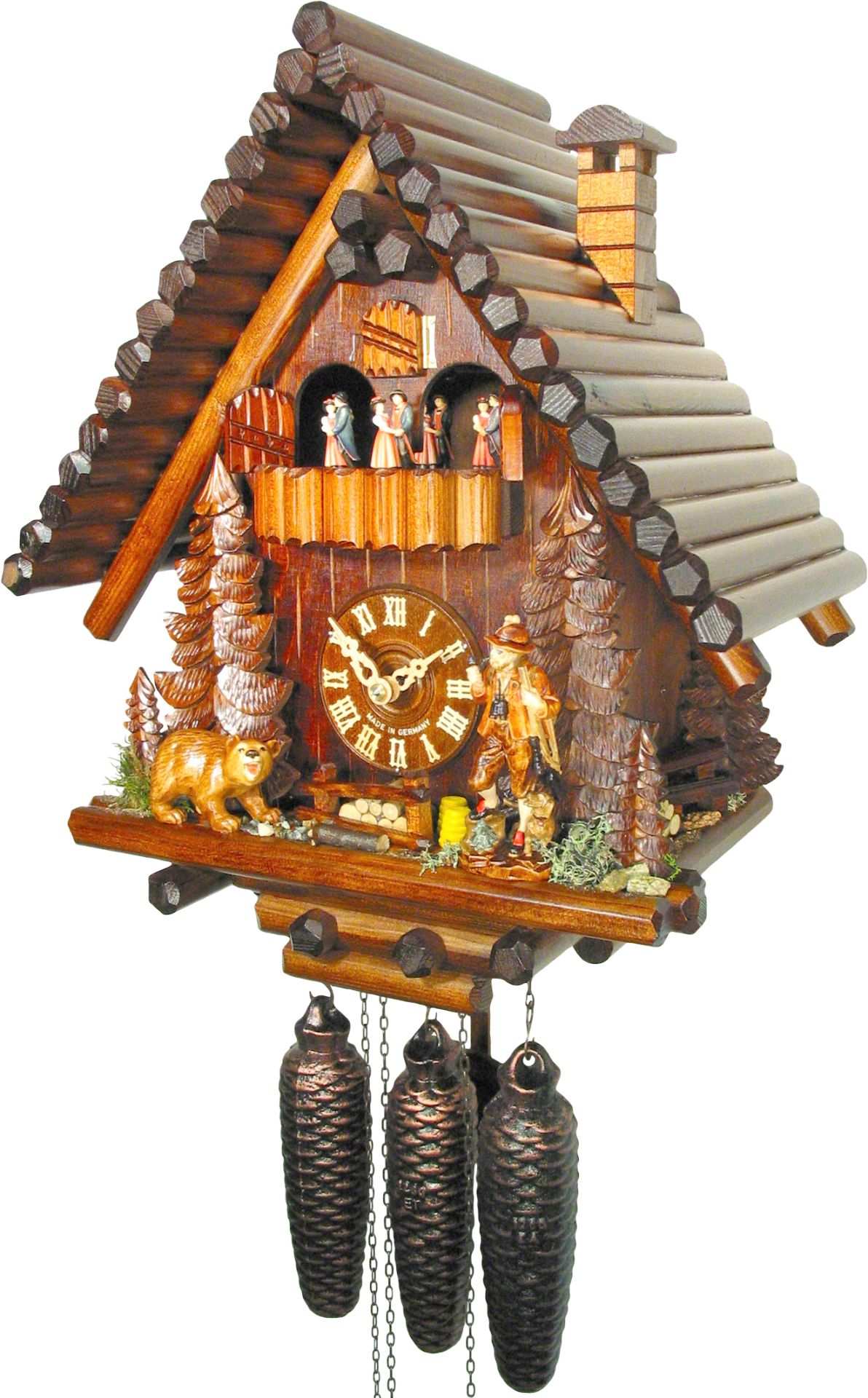 Kuckucksuhr Bärenduell - 8-Tage Chalet 38cm - August Schwer
