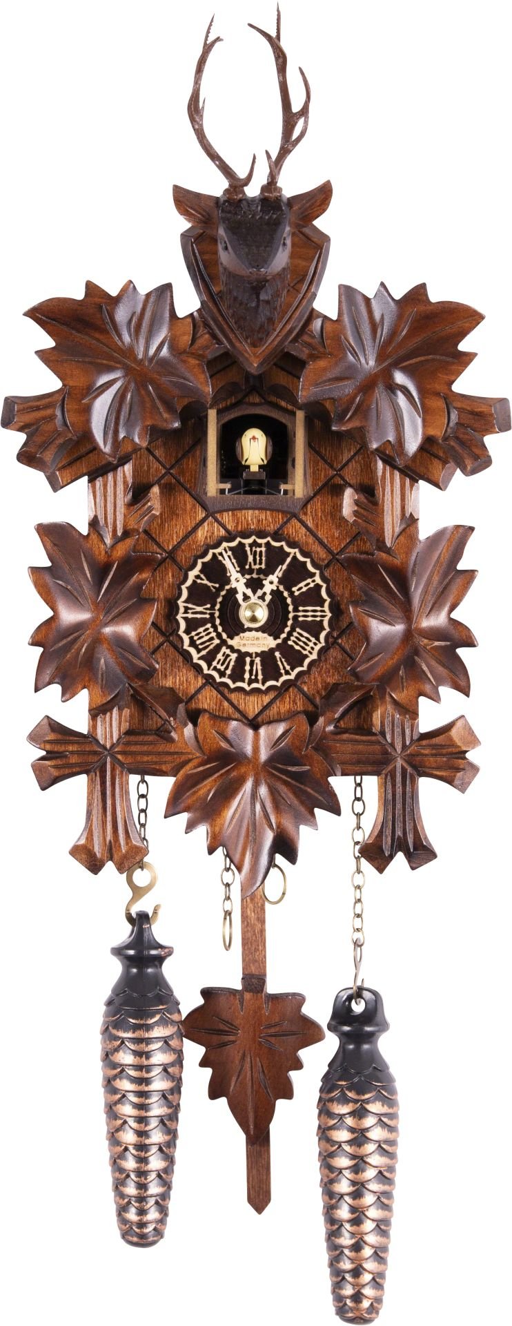 Kuckucksuhr geschnitzt Quarz-Uhrwerk 23cm von Trenkle Uhren