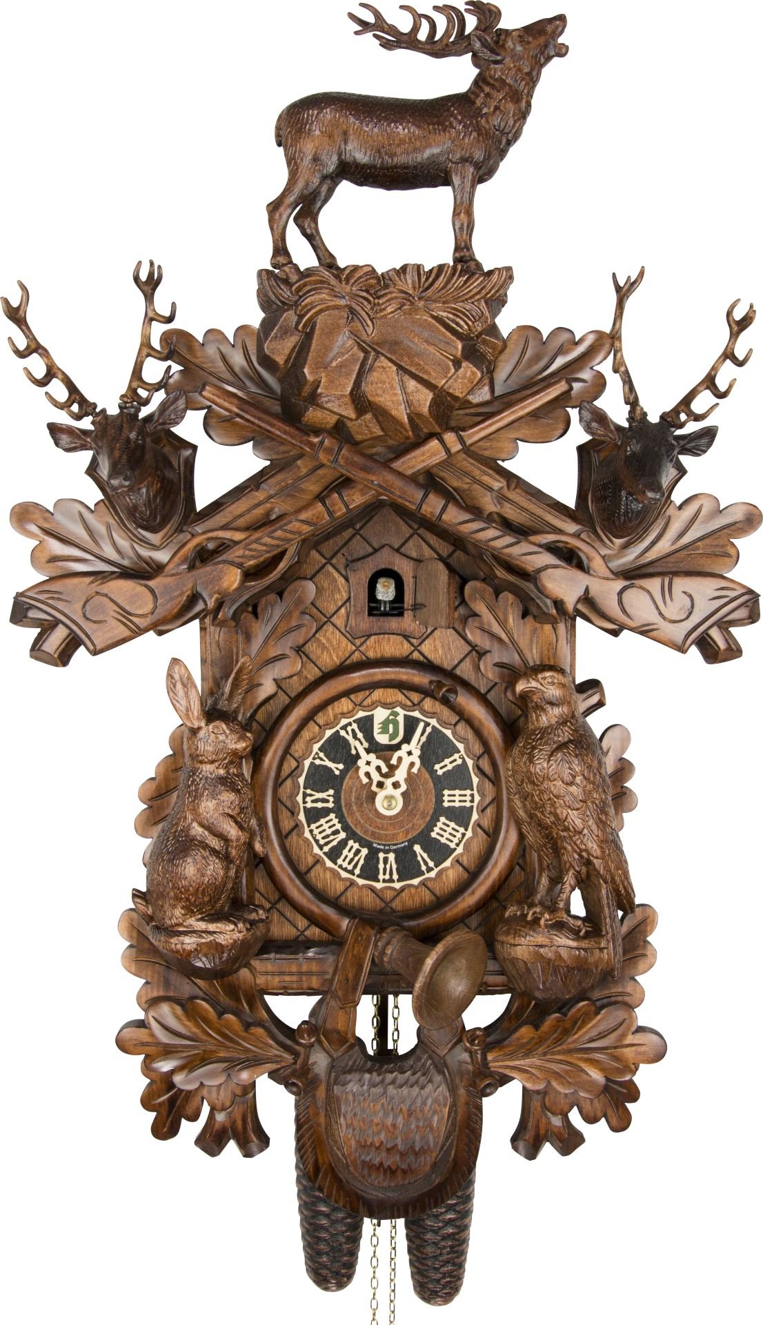 Reloj de cuco estilo “Madera tallada” movimiento mecánico de 8 días 52cm de Hönes
