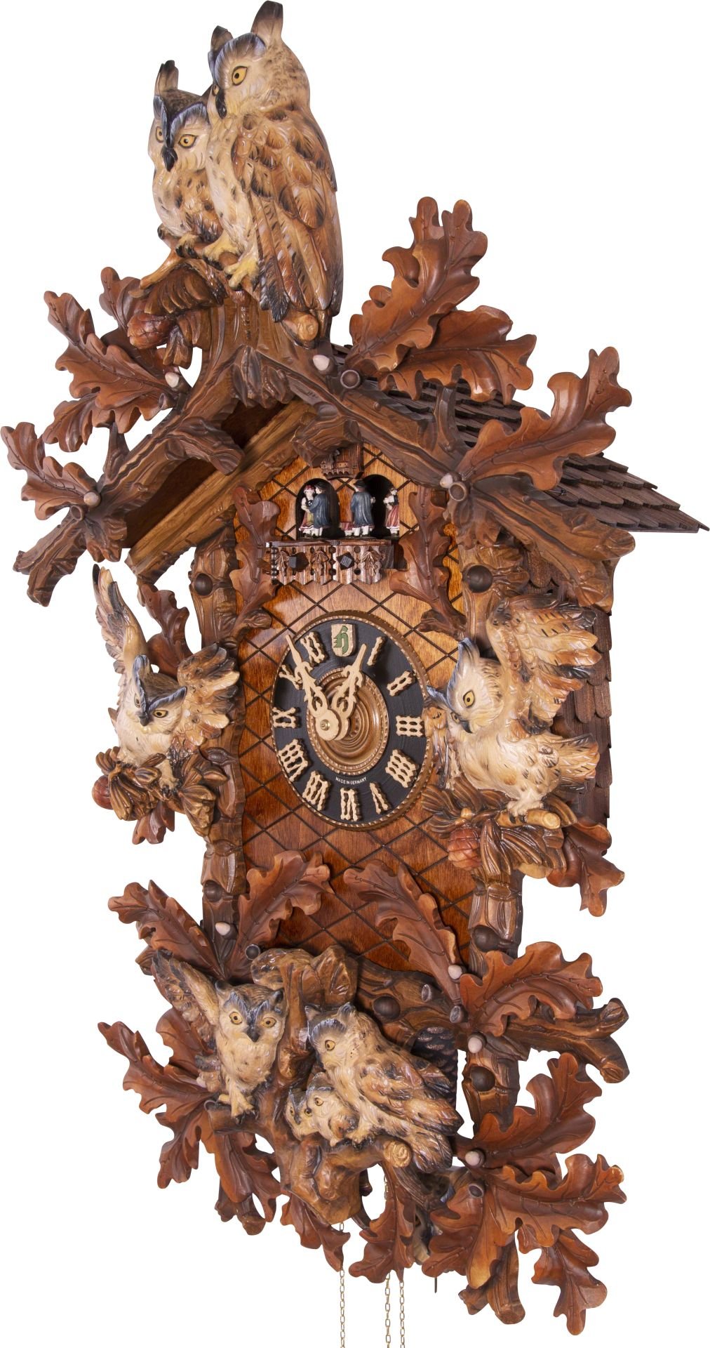 Kuckucksuhr Eulennest - 8-Tage geschnitzt 87cm - Hönes
