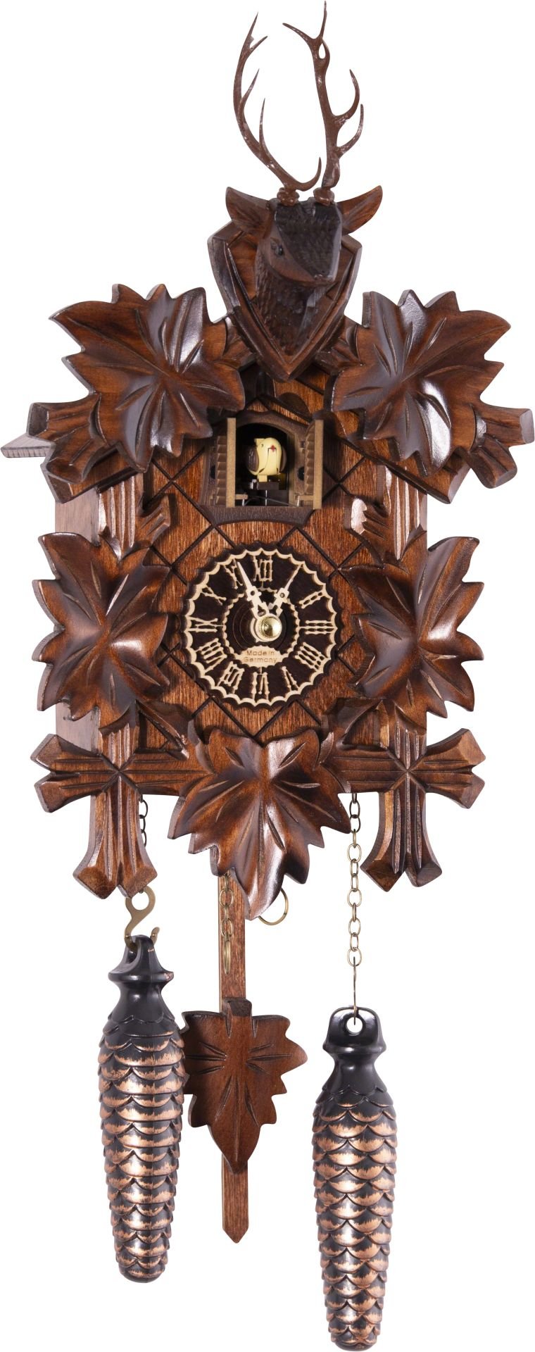Kuckucksuhr geschnitzt Quarz-Uhrwerk 23cm von Trenkle Uhren