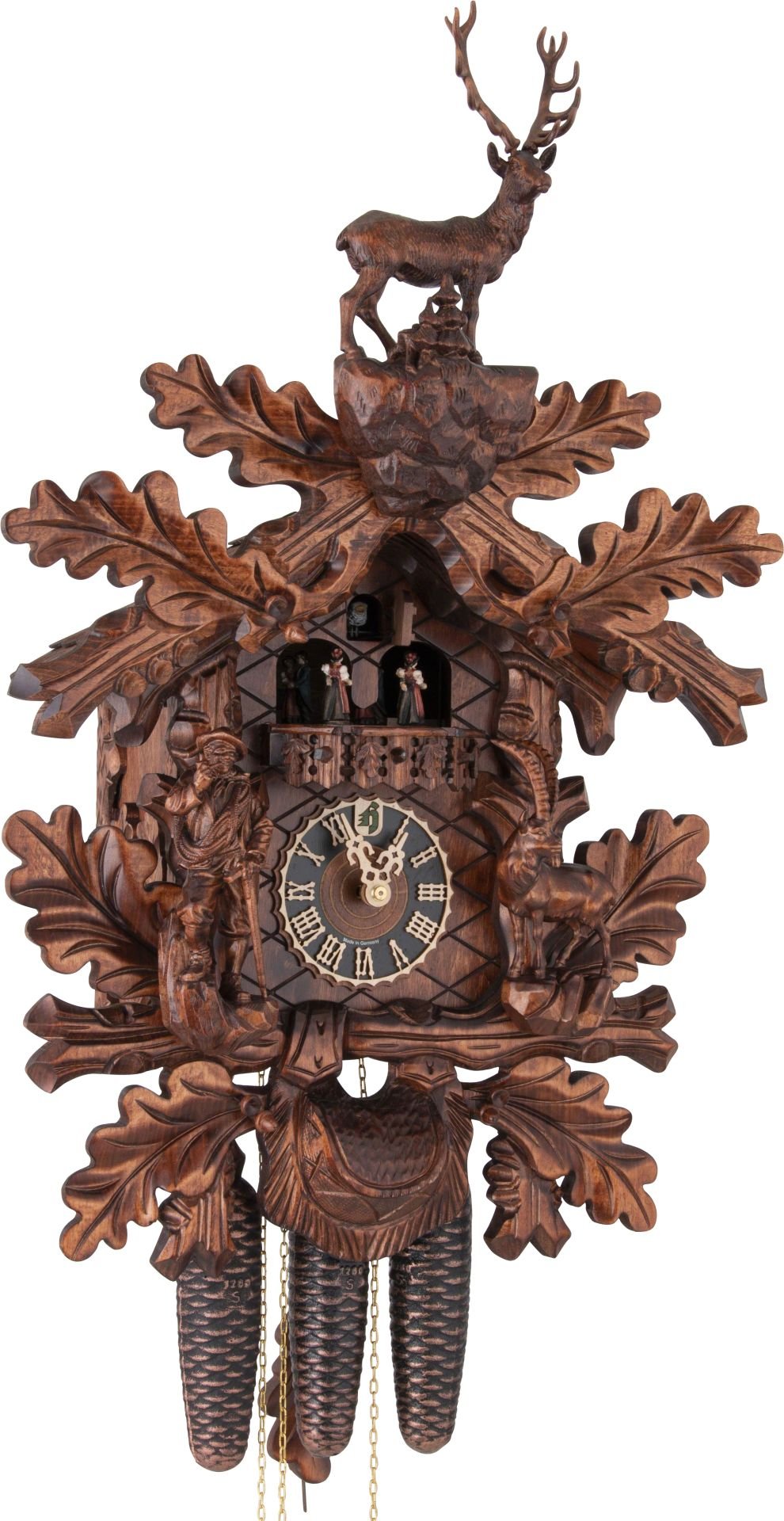 Reloj de cuco estilo “Madera tallada” movimiento mecánico de 8 días 75cm de Hönes
