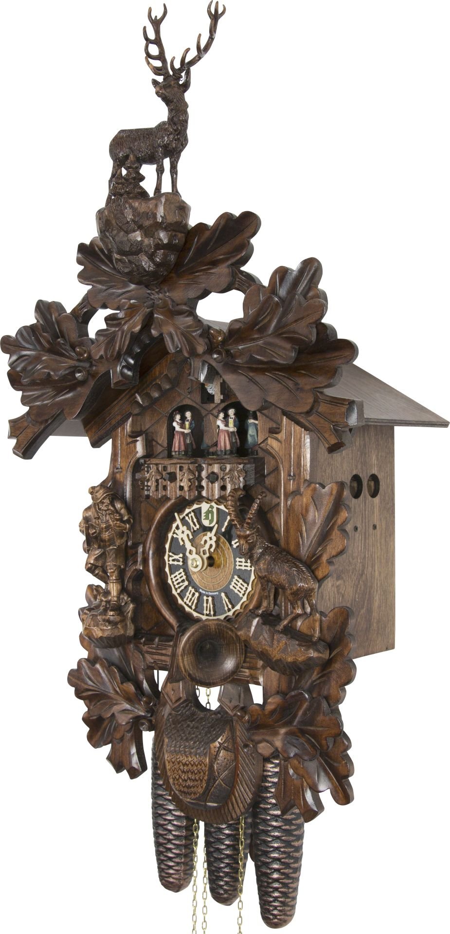 Reloj de cuco estilo “Madera tallada” movimiento mecánico de 8 días 62cm de Hönes