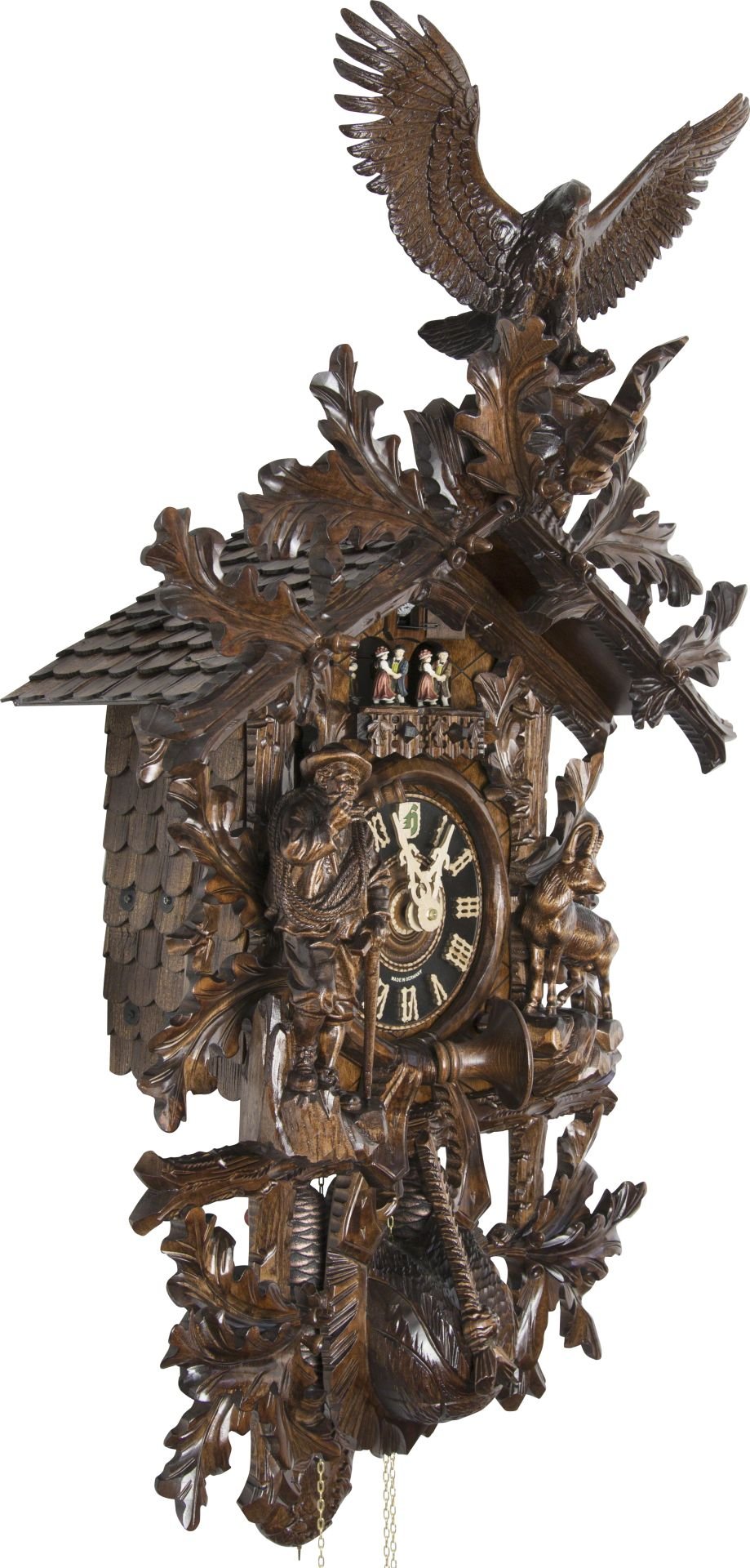 Reloj de cuco estilo “Madera tallada” movimiento mecánico de 8 días 90cm de Hönes