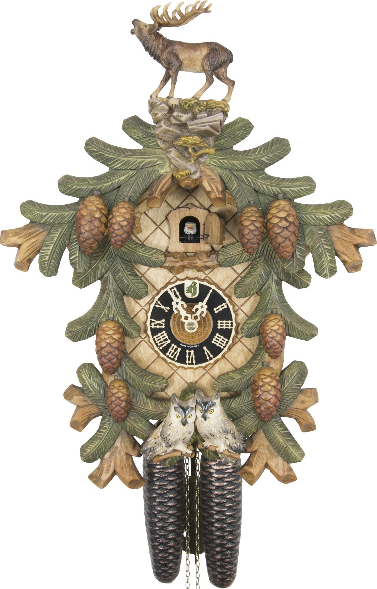 Reloj de cuco estilo “Madera tallada” movimiento mecánico de 8 días 53cm de Hönes
