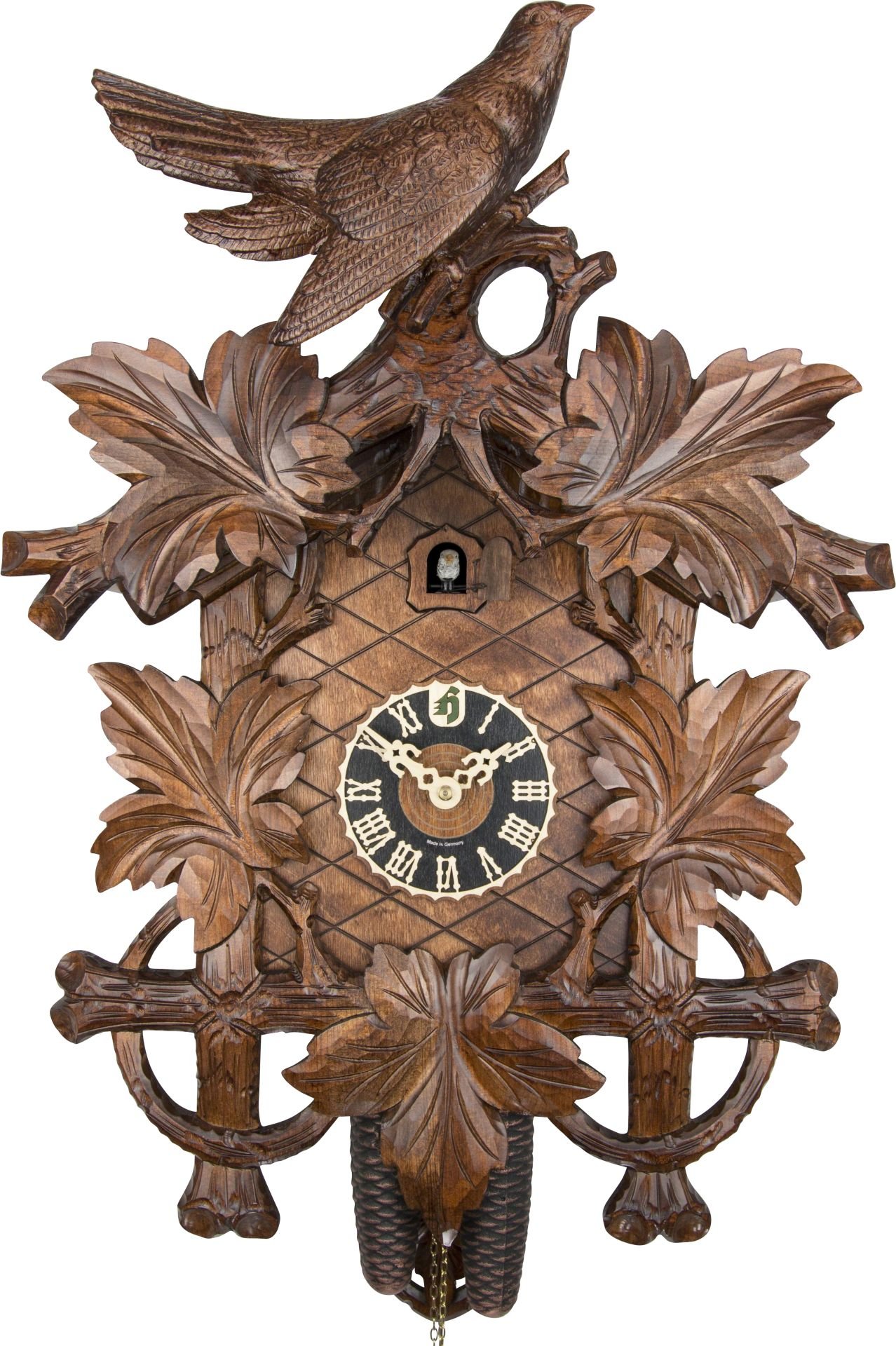 Reloj de cuco estilo “Madera tallada” movimiento mecánico de 8 días 61cm de Hönes