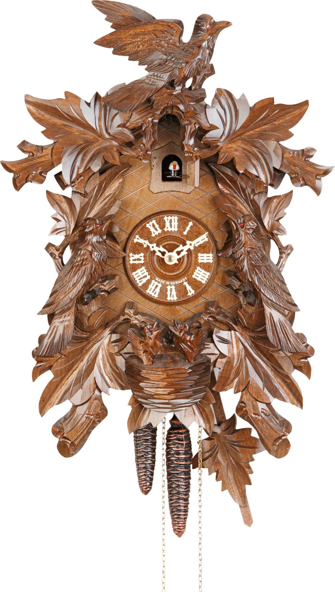 Reloj de cuco estilo “Madera tallada” movimiento mecánico de 8 días 43cm de Hekas