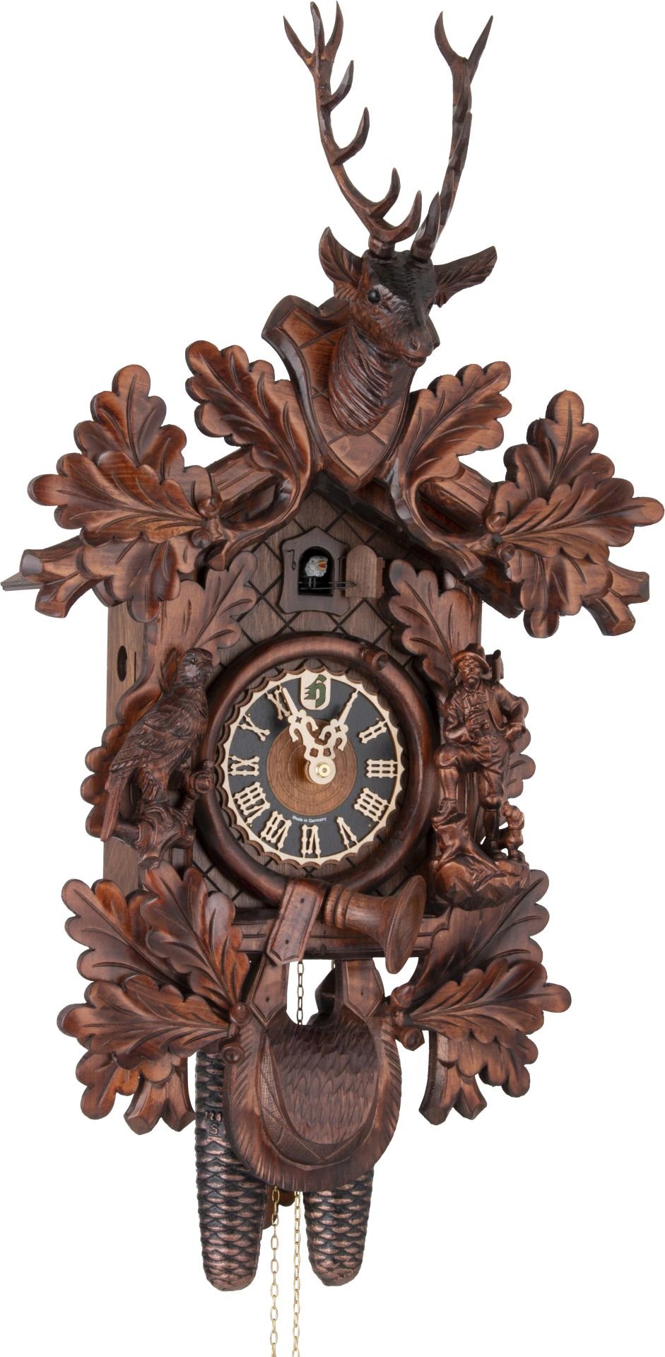 Reloj de cuco estilo “Madera tallada” movimiento mecánico de 8 días 71cm de Hönes