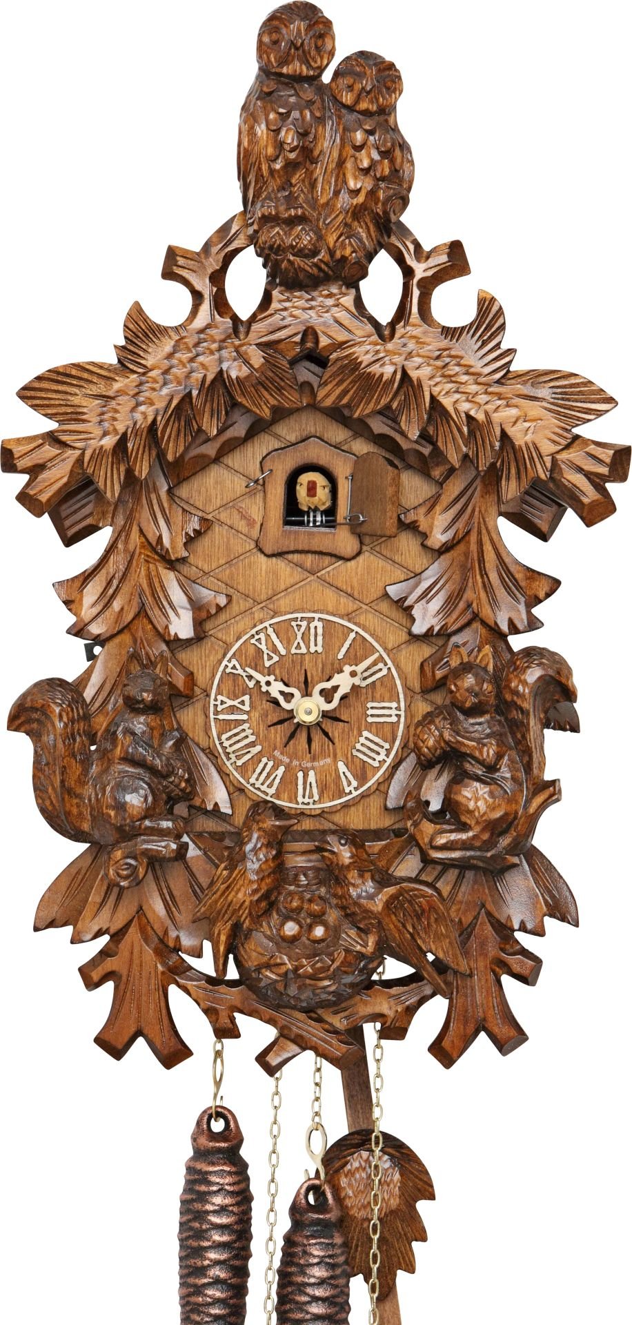 Reloj de cuco estilo “Madera tallada” movimiento mecánico de 1 día 36cm de Hekas