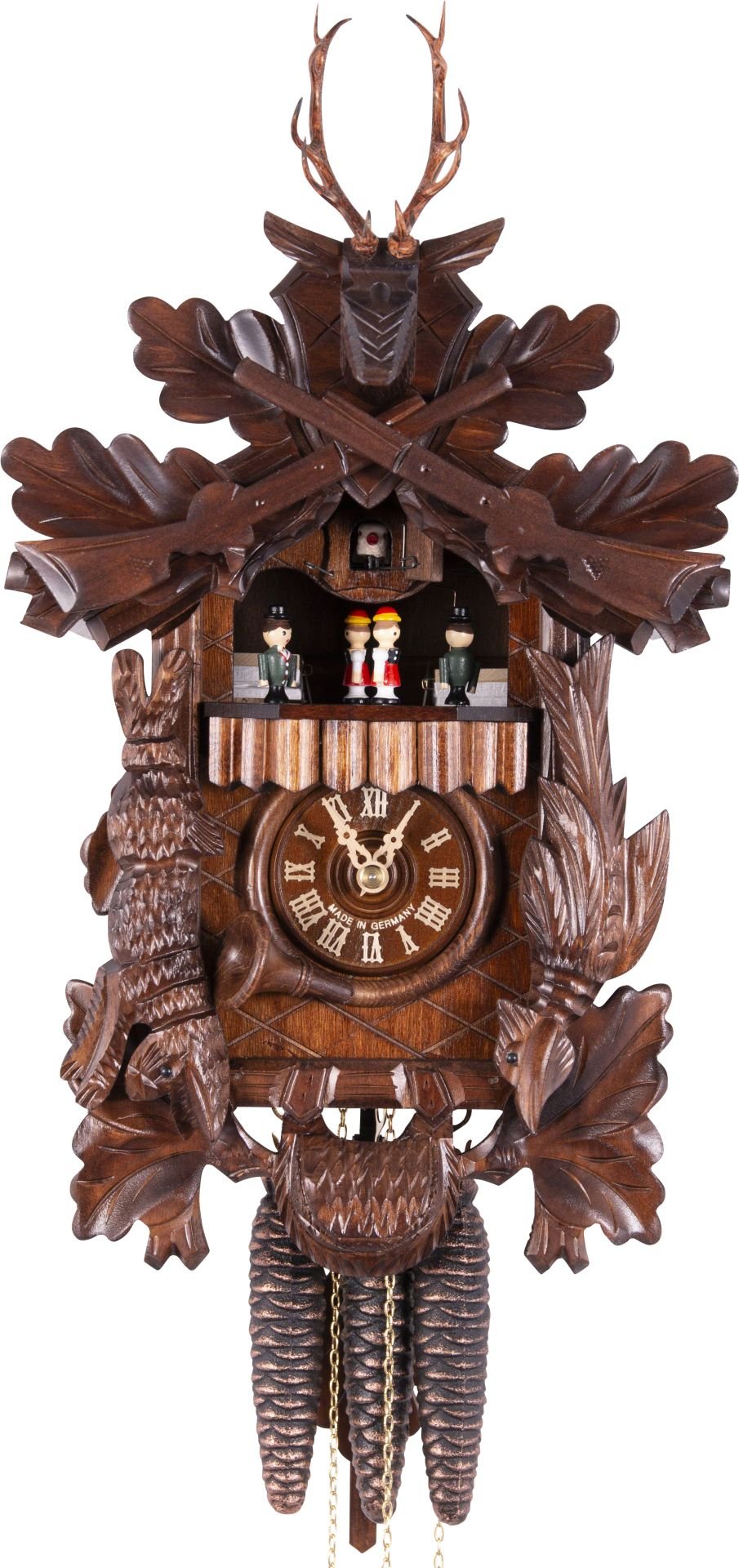 Reloj de cuco estilo “Madera tallada” movimiento mecánico de 1 día 40cm de Hekas