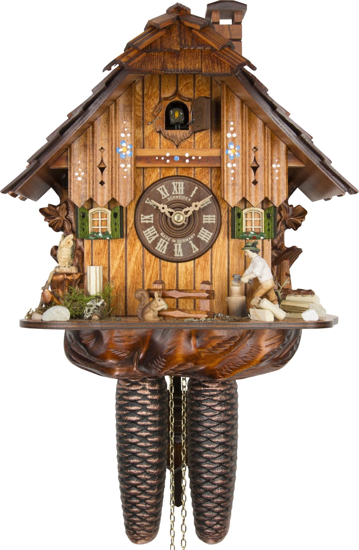 Kuckucksuhr Chalet-Stil 8-Tage-Uhrwerk 30cm von Anton Schneider