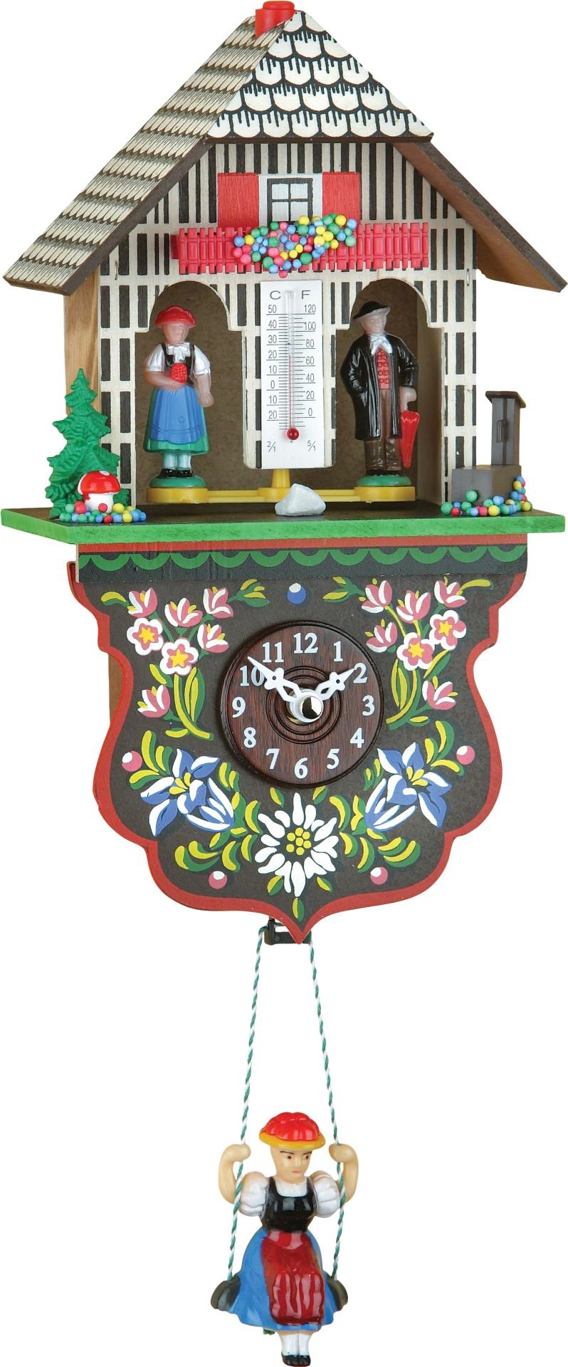 Black Forest Swinging Doll Clock Kuckulino Quartz Movement 22cm by Trenkle Uhren