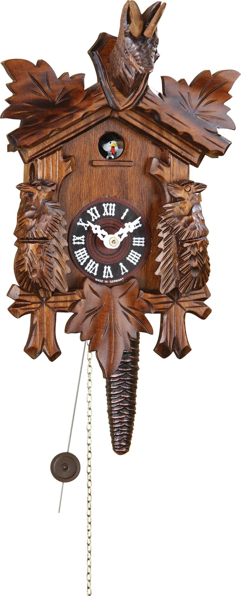 Reloj de cuco estilo “Madera tallada” movimiento del elevador de cadena 25cm de Trenkle Uhren