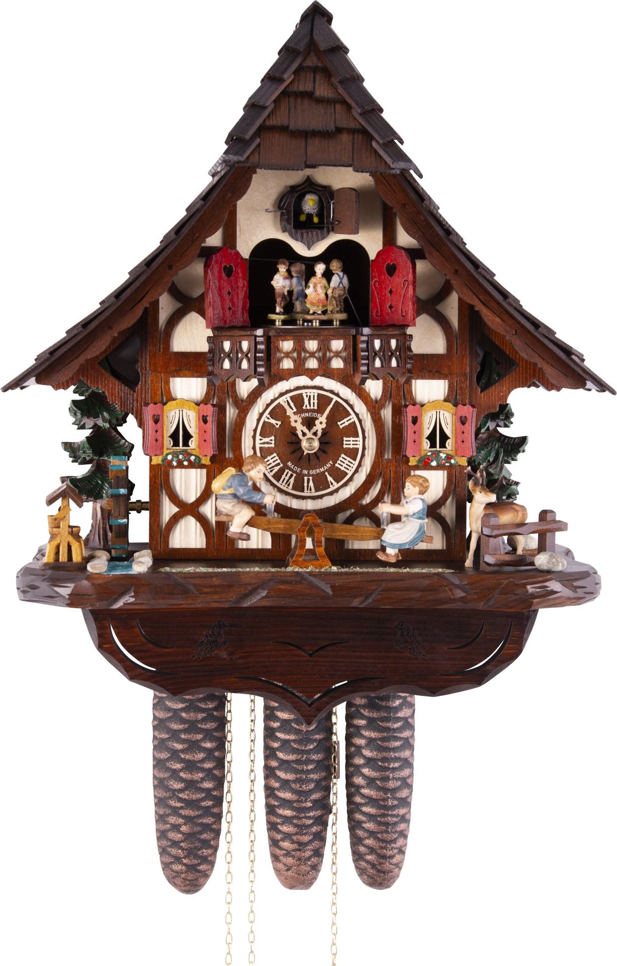 Kuckucksuhr Chalet-Stil 8-Tage-Uhrwerk 44cm von Anton Schneider
