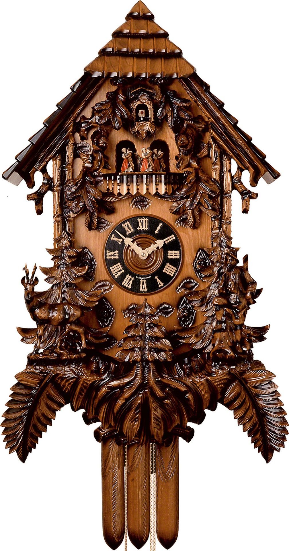 Reloj de cuco estilo “Madera tallada” movimiento mecánico de 8 días 92cm de Hönes