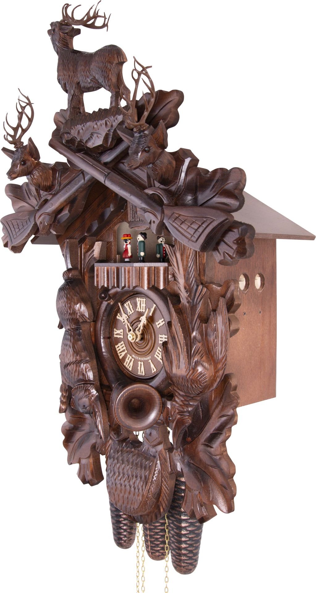 Reloj de cuco estilo “Madera tallada” movimiento mecánico de 8 días 60cm de Hekas