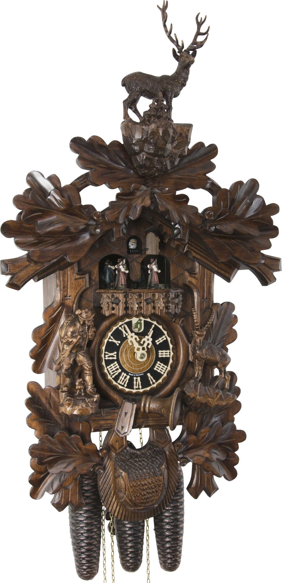 Reloj de cuco estilo “Madera tallada” movimiento mecánico de 8 días 62cm de Hönes