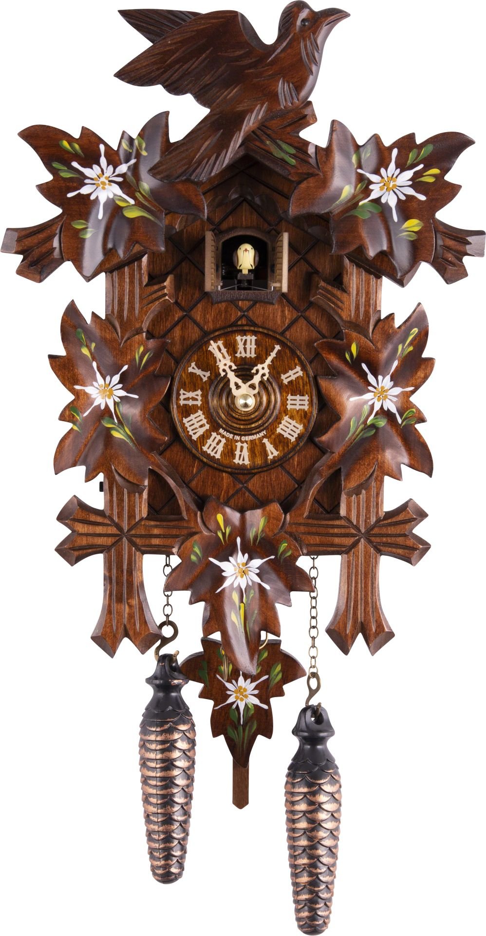 Kuckucksuhr geschnitzt Quarz-Uhrwerk 35cm von Trenkle Uhren