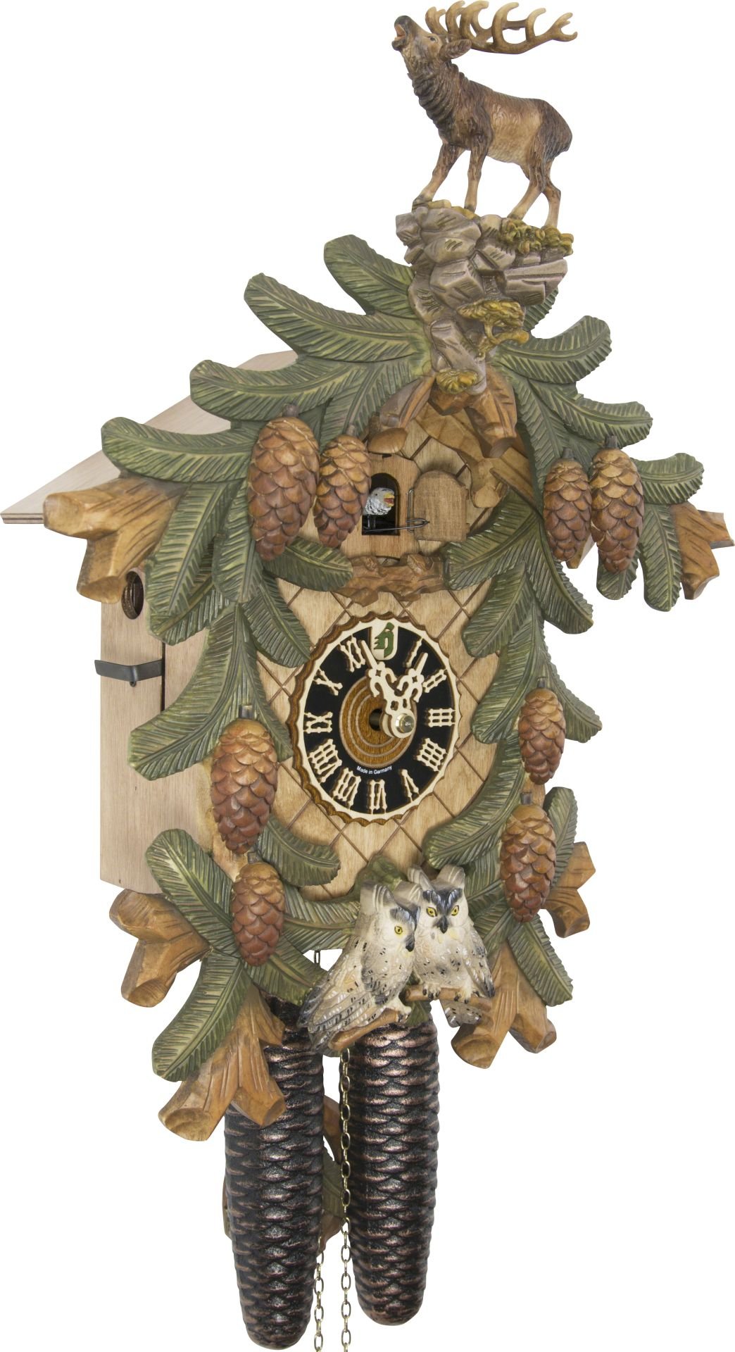 Reloj de cuco estilo “Madera tallada” movimiento mecánico de 8 días 53cm de Hönes