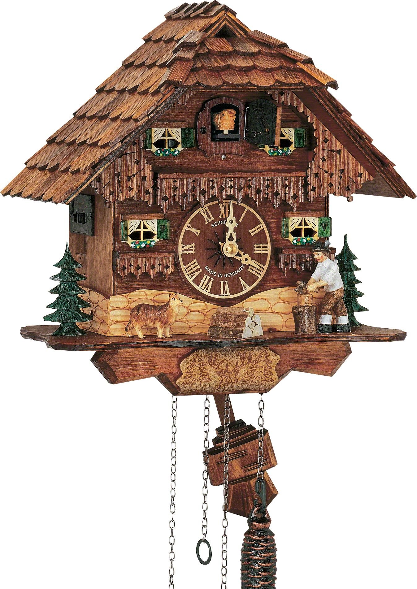 Kuckucksuhr Holzhacker im Wald - 1-Tag Chalet 26cm - Anton Schneider
