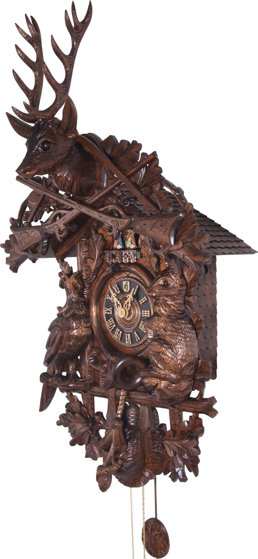 Reloj de cuco estilo “Madera tallada” movimiento mecánico de 8 días 110cm de Hönes