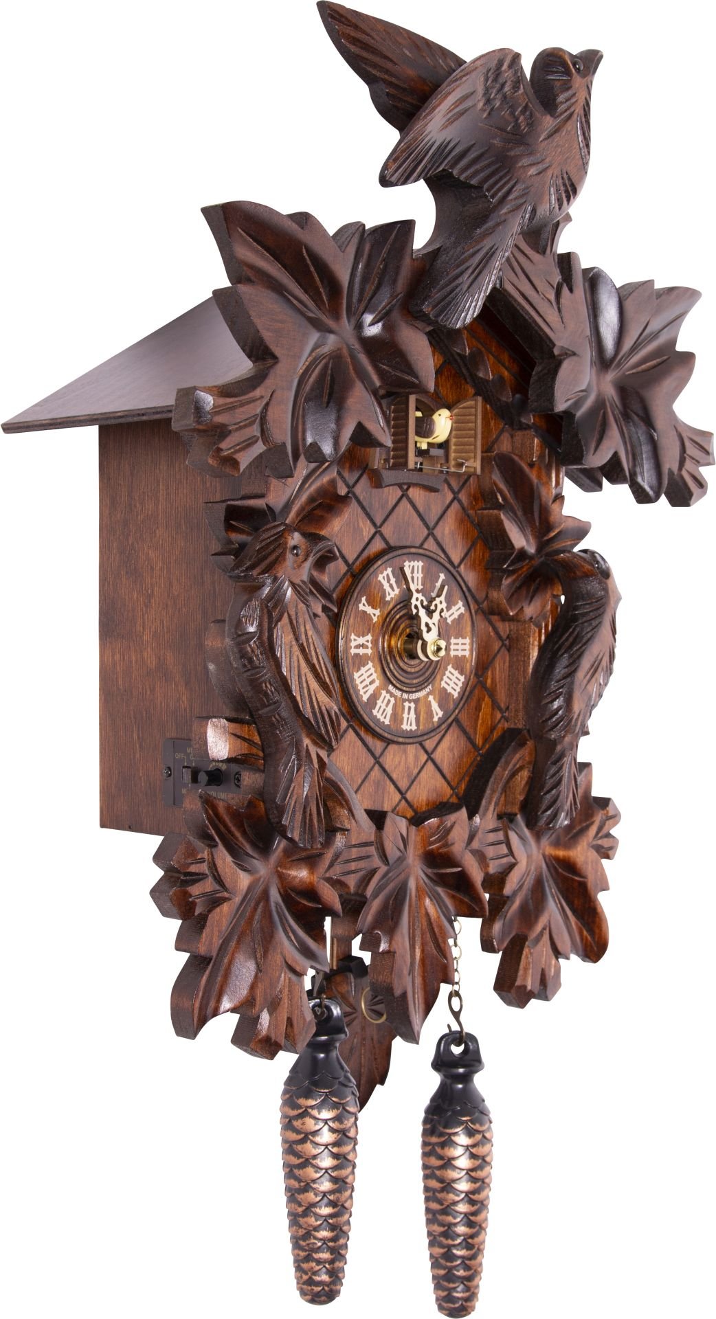 Cuckoo Clock Carved Style Quartz Movement 38cm by Trenkle Uhren