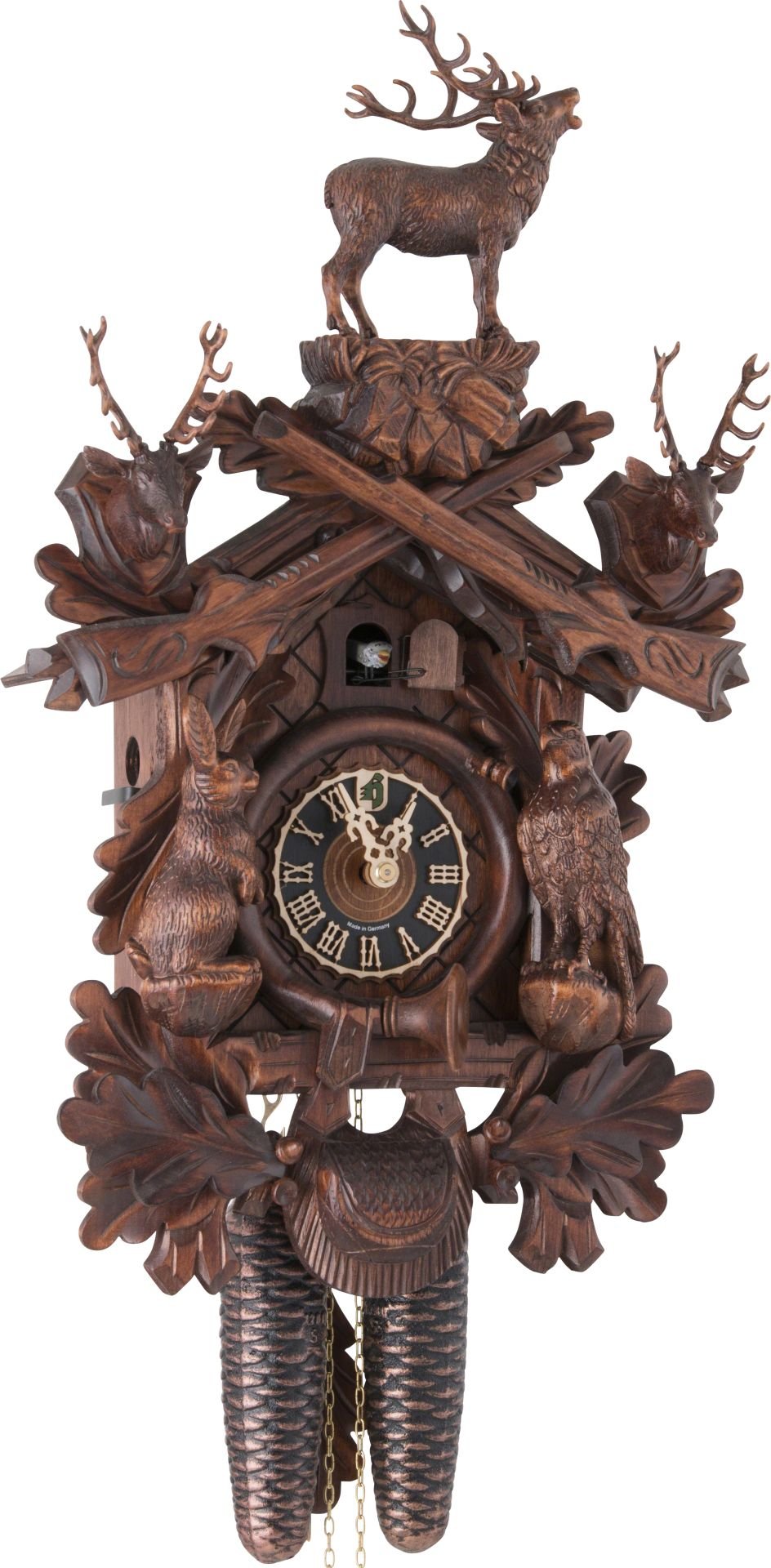 Reloj de cuco estilo “Madera tallada” movimiento mecánico de 8 días 50cm de Hönes