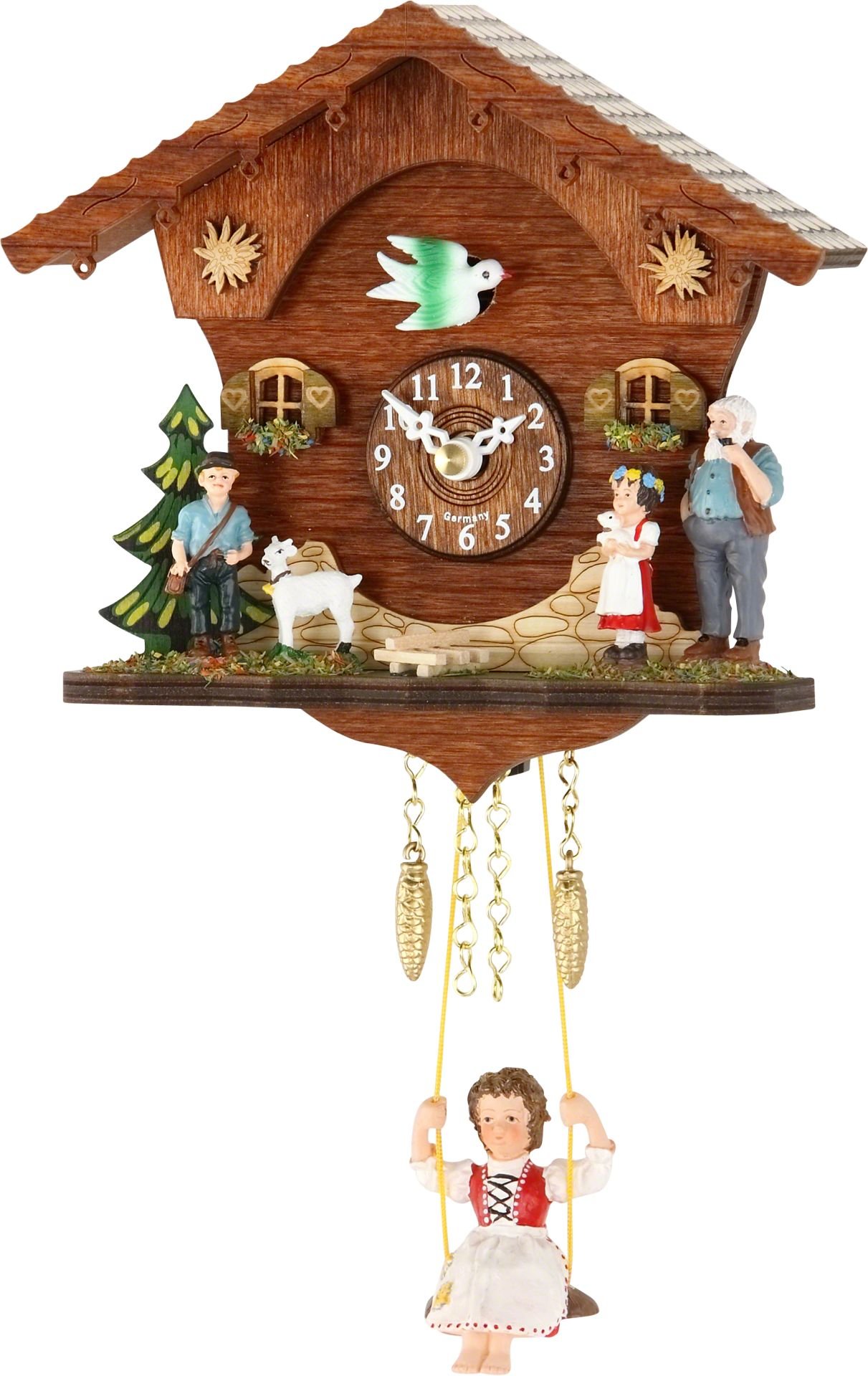 Black Forest Swinging Doll Clock Kuckulino Quartz Movement 15cm by Trenkle Uhren