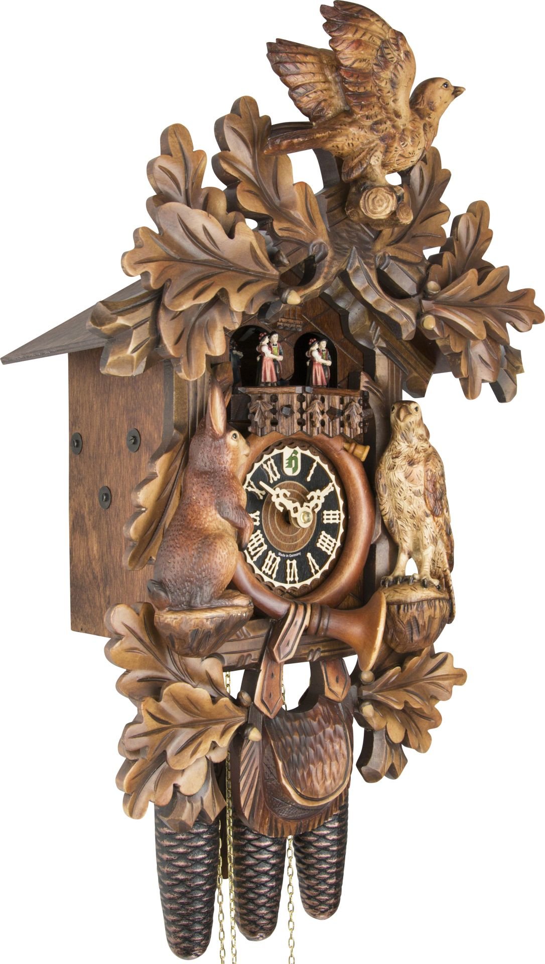 Reloj de cuco estilo “Madera tallada” movimiento mecánico de 8 días 52cm de Hönes
