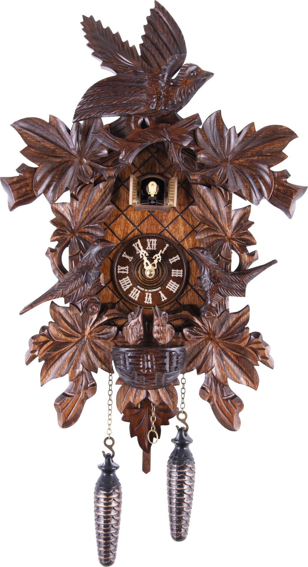 Kuckucksuhr geschnitzt Quarz-Uhrwerk 46cm von Trenkle Uhren