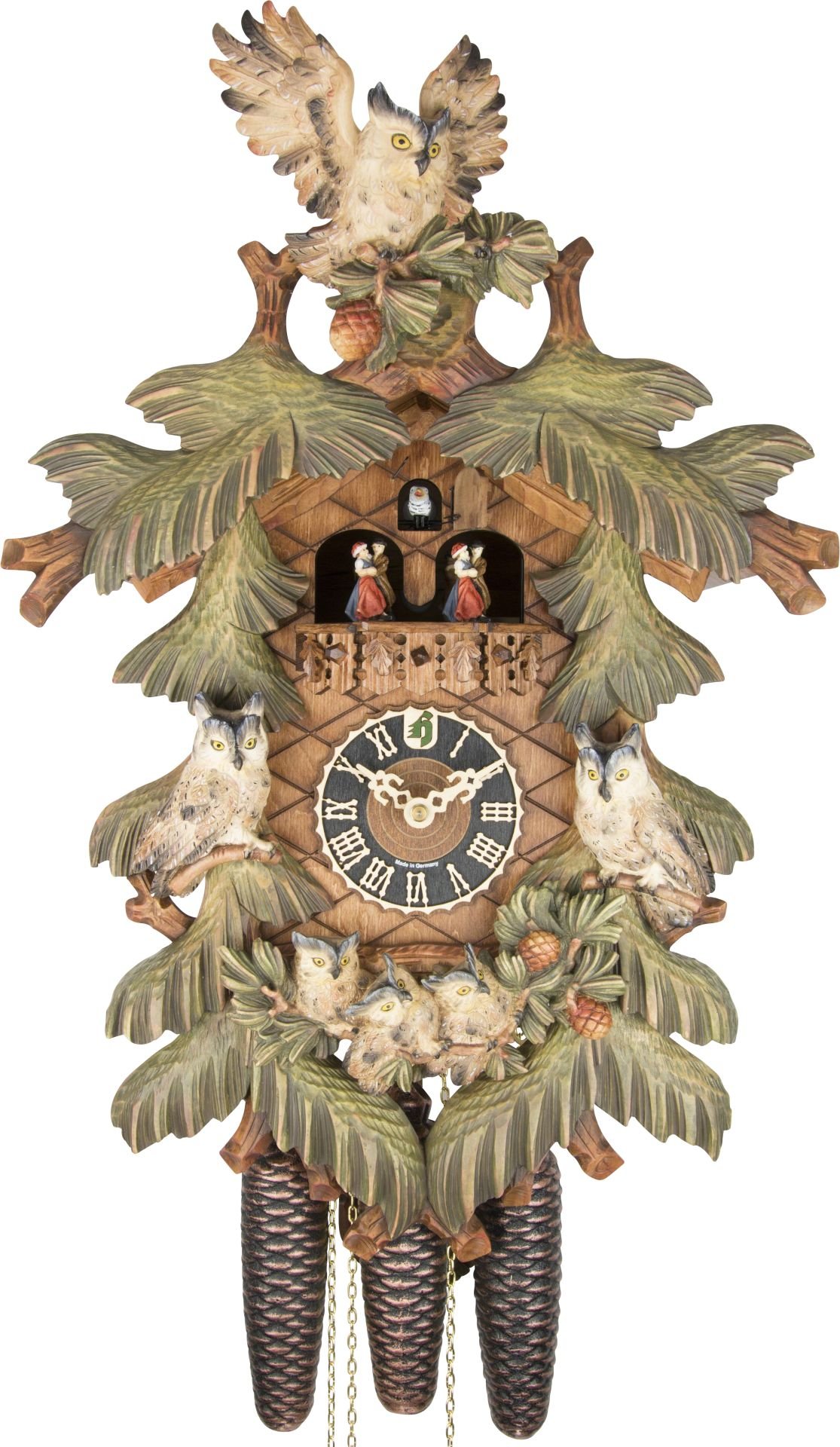 Reloj de cuco estilo “Madera tallada” movimiento mecánico de 8 días 57cm de Hönes