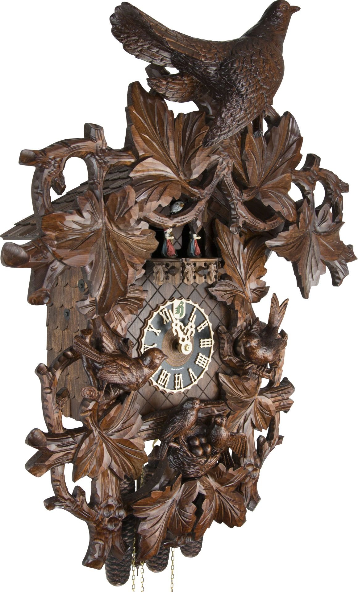 Reloj de cuco estilo “Madera tallada” movimiento mecánico de 8 días 68cm de Hönes